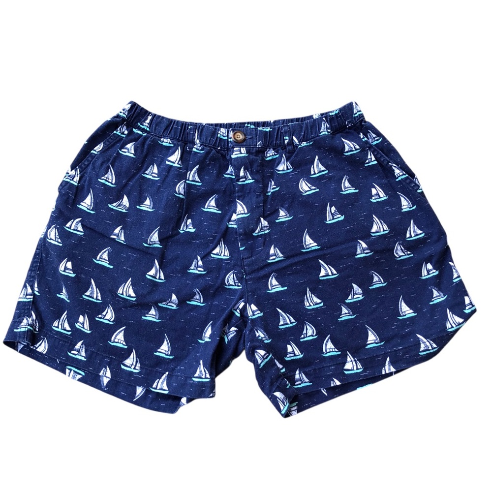 Chubbies Sky’s Out Thighs Out 5” Inseam Cotton Shorts Sailboats Blue White Large